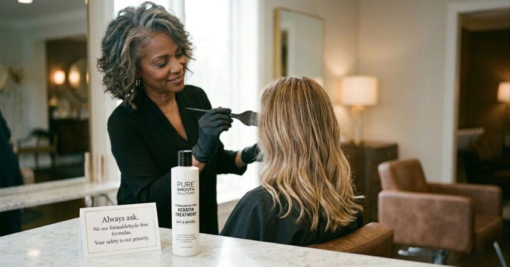 good keratin treatment at a professional salon uses formaldehyde-free formulas. Always ask your stylist about the product being used