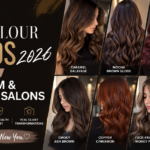 Hair Colour Trends 2026 in Gurugram and Delhi NCR salons featuring caramel balayage, cherry cola hair, honey blonde highlights, smoky ash brown, and luxury hair colour transformations at Eikon Salon.
